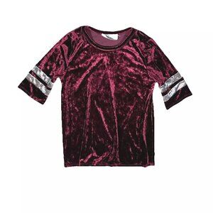 Noa Elle Velvet Baseball Tee T-Shirt Maroon & Silver Sz Small Blouse Top Casual